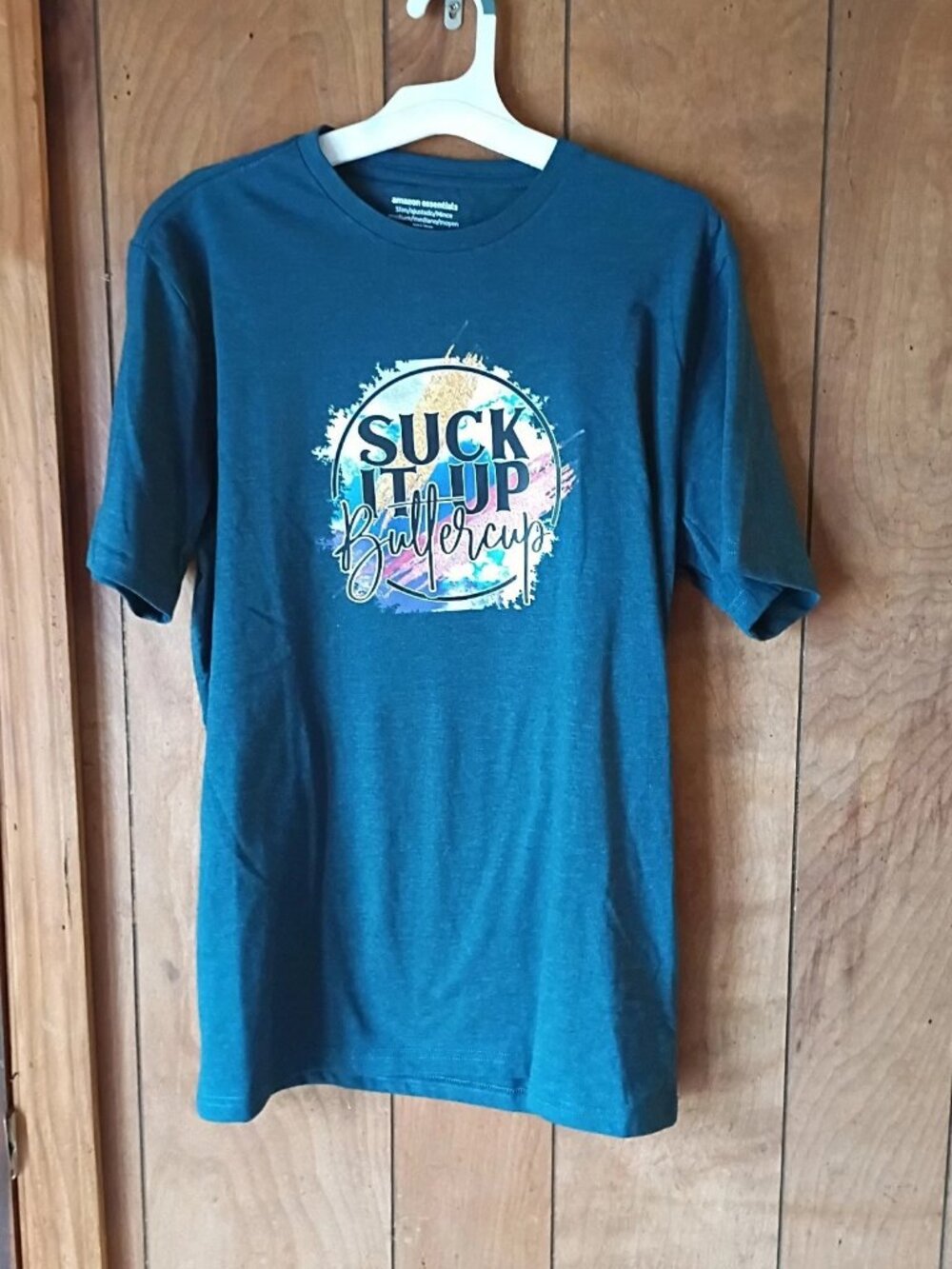 Amazon Essentials Graphic T Shirt Mens M Slim Fit Blue Suck It Up Buttercup